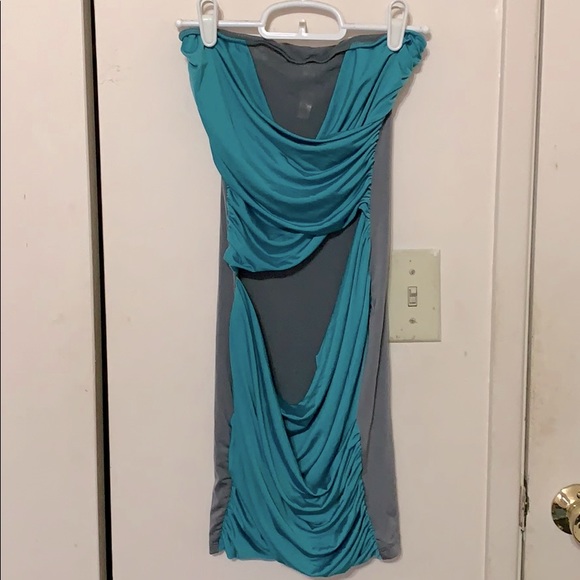 Strapless Grey and Turquoise Mini Dress size S - Picture 1 of 2